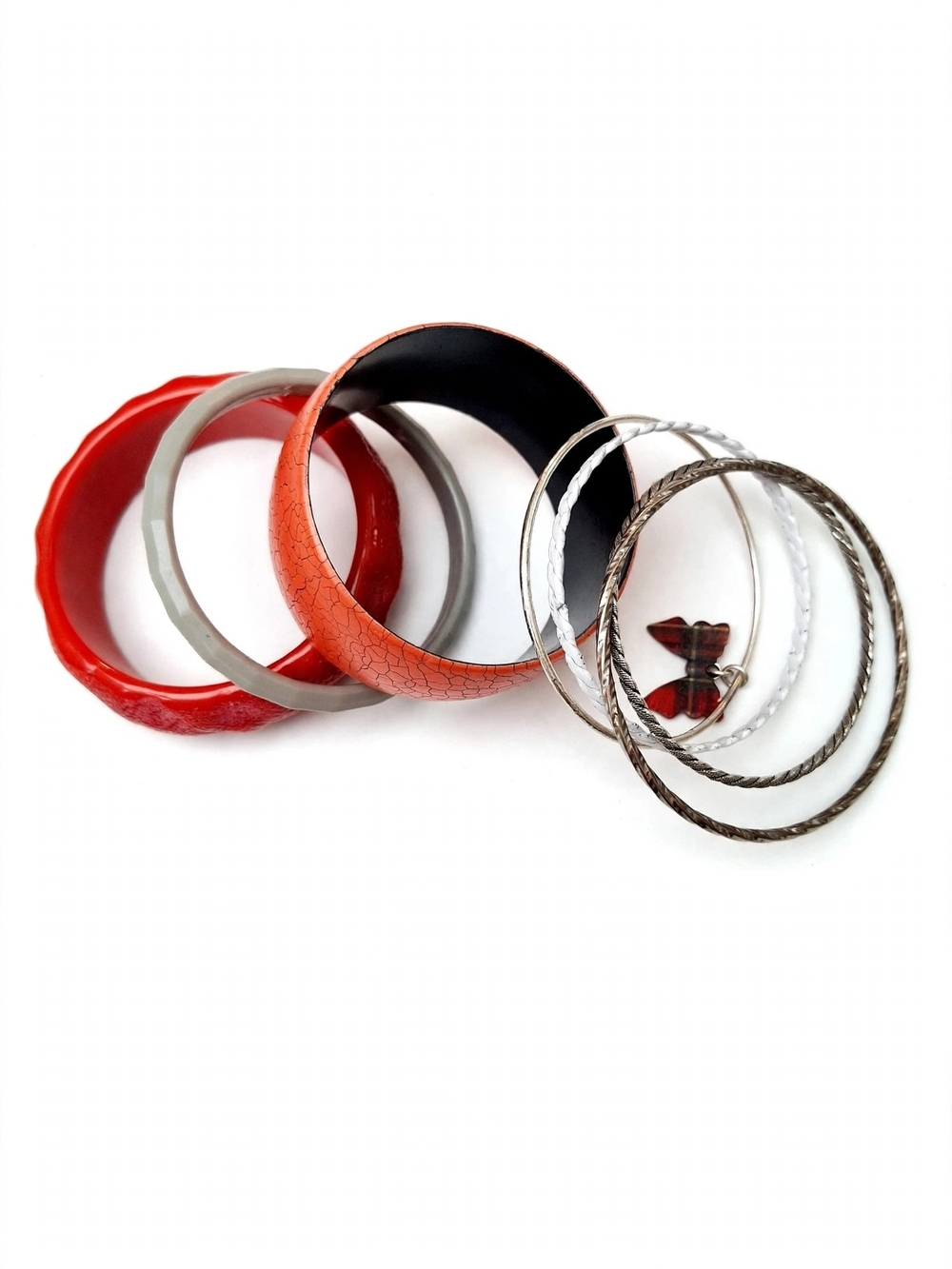 Source Unknown Red and Orange Women's Stackable Bracelet Set